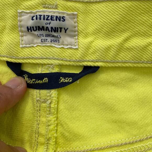 New Citizens of Humanity Blaze Yellow Frayed Hem Jean Denim Mini Skirt Sz 27 - Picture 7 of 12